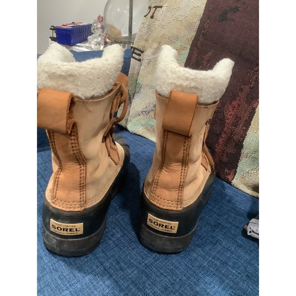 SOREL Women's 6 Caribou II NL1000-220 Brown Leather Rubber Snow Boots Winter EUC